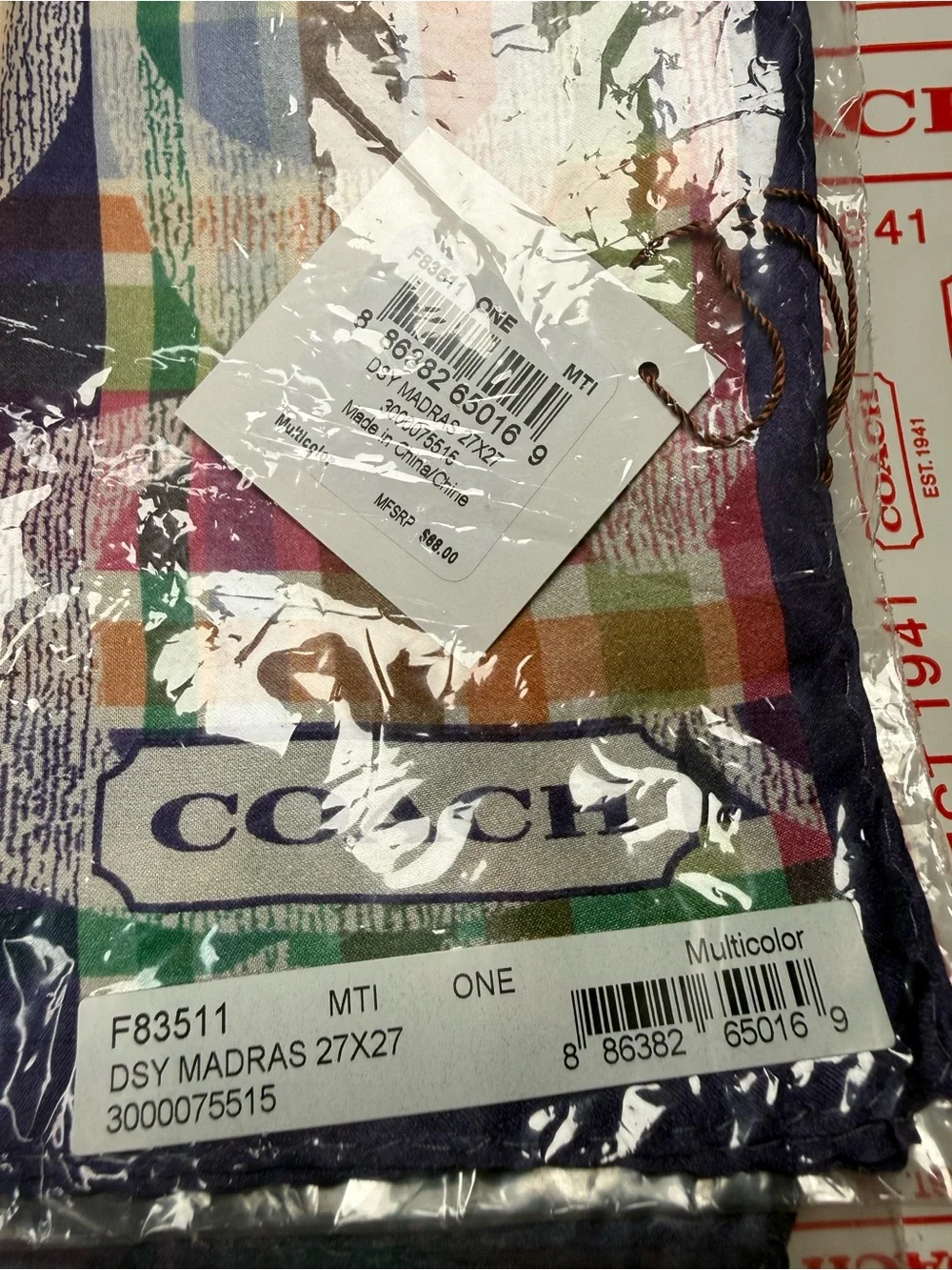 Coach Multicolor Madras Silk Scarf